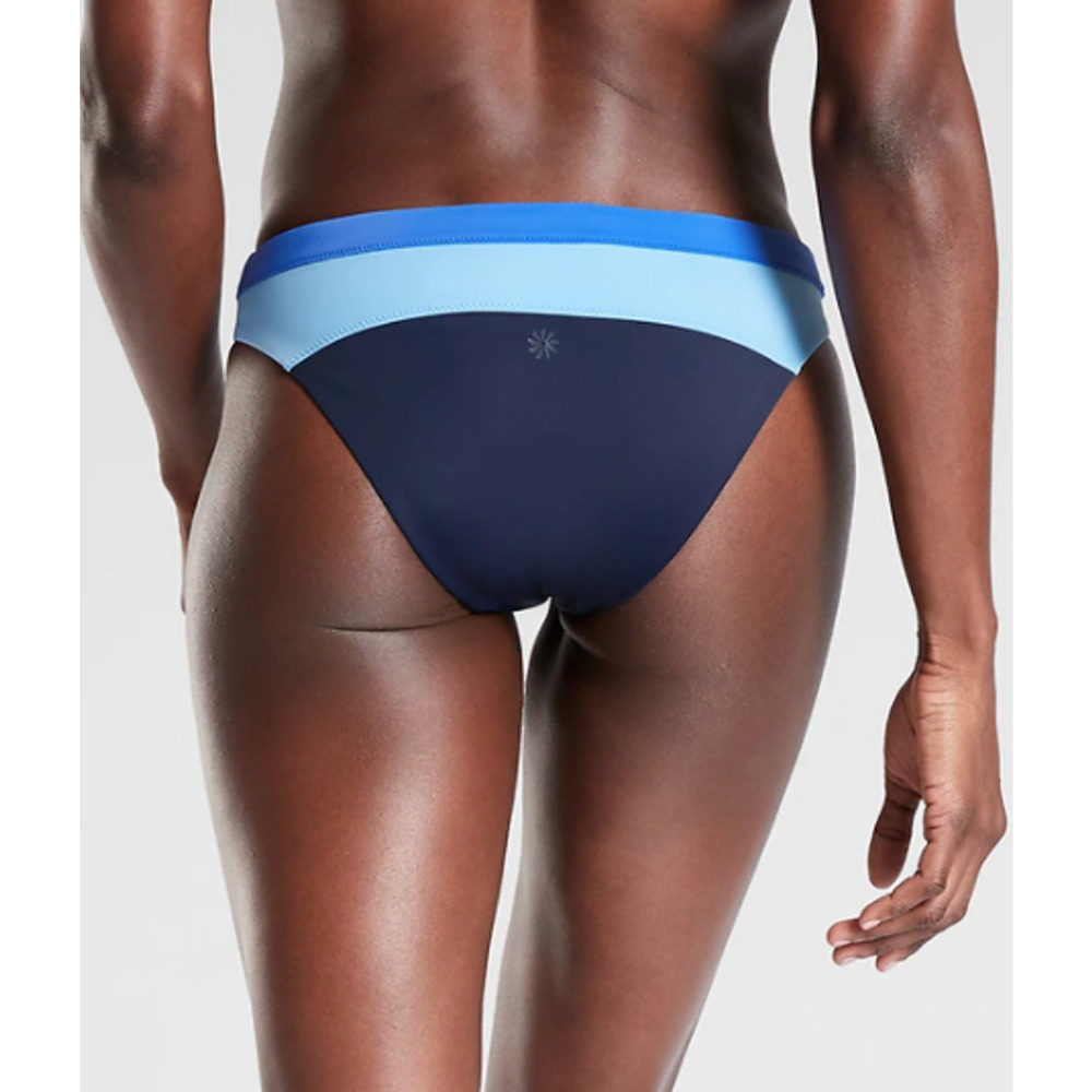 Athleta L navy blue Freestyle Colorblock Bikini Bottom swim bathing suit cheeky